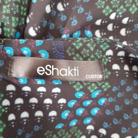 eSHAKTI | Flowy Lightweight Abstract Floral Mini Dress Tan Brown Sz L - Picture 10 of 11